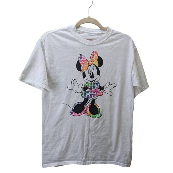 Disney Parks YXL Minnie Rainbow Peace Sign Graphic Oversized Tee - Picture 1 of 4